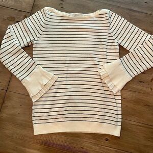 𝅺LOFT Ruffle Sleeve Striped Sweater
